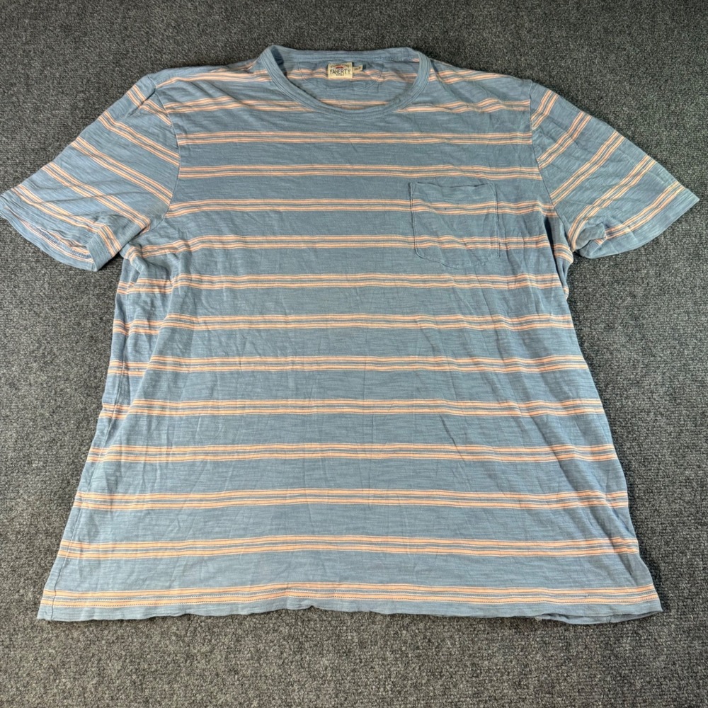 Faherty Brand Mens XXL Striped Pocket T-Shirt Blue Peach Cotton MKU2009CCS